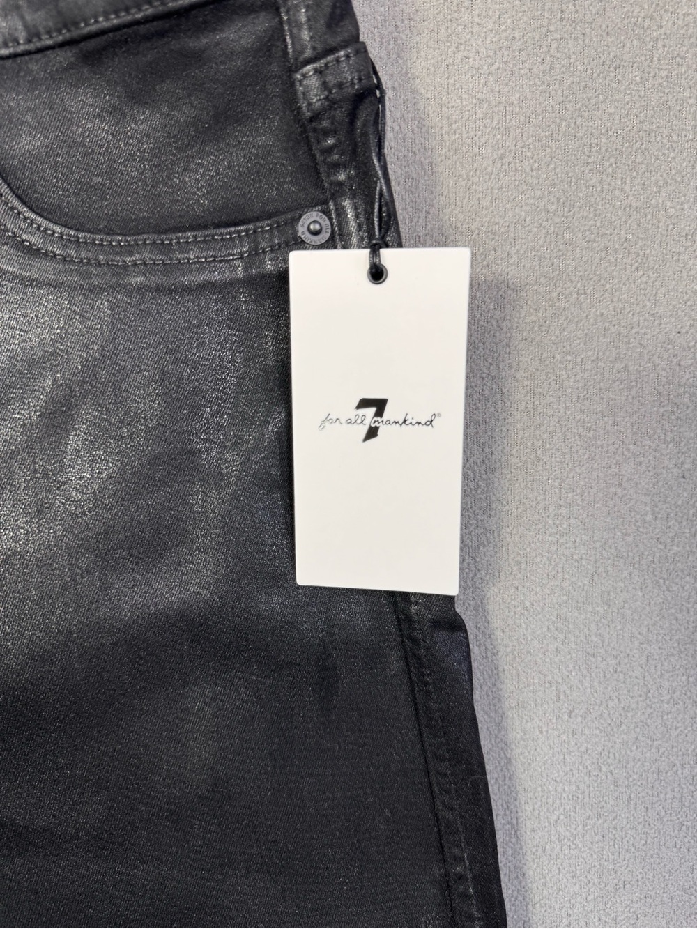7 For All Mankind Coated High Waist Cropped Straight Black Jeans Matte Sheen, 32 - Picture 6 of 16